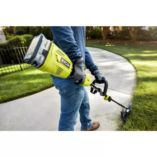 RYOBI ONE+ 18-Volt Cordless Attachment Capable Brushless String Trimmer with Edger Attachment 4.0 Ah Battery, Charger Included