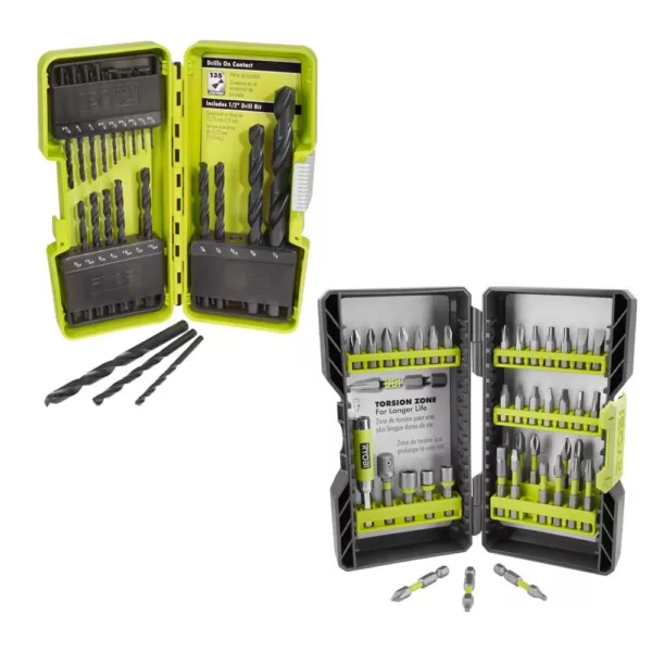 RYOBI Black Oxide Drill Bit Set (21-Piece) and Impact Rated Driving Kit (40-Piece)