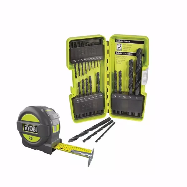 RYOBI Black Oxide Drill Bit Set (21-Piece) with BONUS 25FT Tape Measure