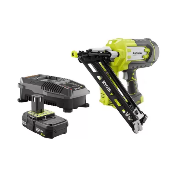 RYOBI 18-Volt ONE+ Lithium-Ion Cordless AirStrike 15-Gauge Angled Nailer Kit with ONE+ Lithium-Ion 2.0 Ah Battery and Charger