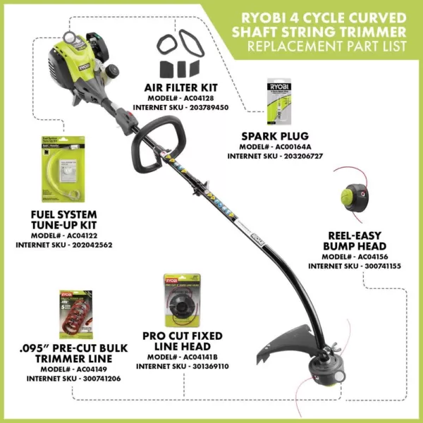 RYOBI 4-Cycle 30cc Attachment Capable Curved Shaft Gas Trimmer