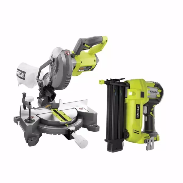 RYOBI 18-Volt ONE+ Lithium-Ion Cordless 7-1/4 in. Compound Miter Saw and AirStrike 18-Gauge Brad Nailer (Tools Only)