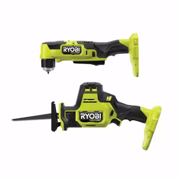 RYOBI ONE+ HP 18V Brushless Cordless Compact 3/8 in. Right Angle Drill and Compact One-Handed Reciprocating Saw (Tools Only)