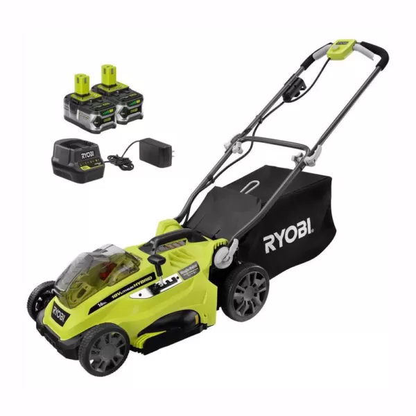 RYOBI 16 in. One+ 18-Volt Lithium-Ion Hybrid Walk Behind Push Lawn Mower - Two 4.0 Ah Batteries/Charger Included