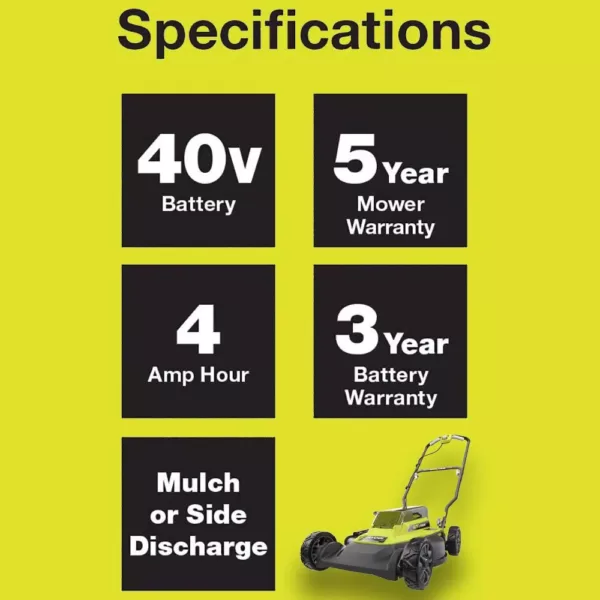 RYOBI 18 in. 40-Volt 2-in-1 Lithium-Ion Cordless Battery Walk Behind Push Mower with Two 4.0 Ah Batteries and Charger Included