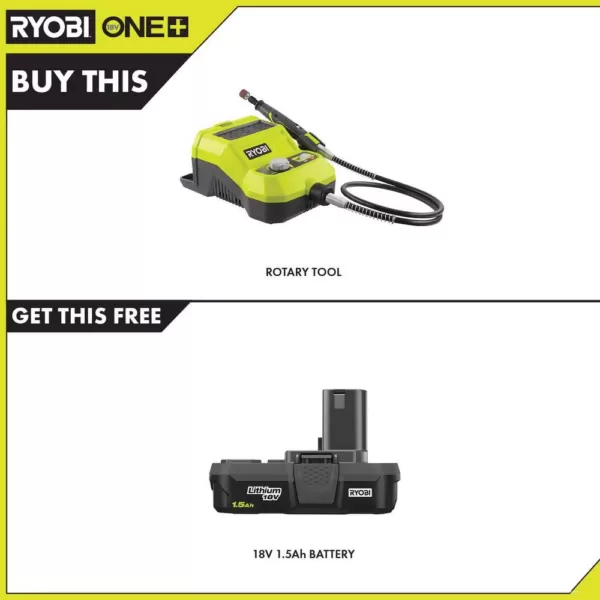 RYOBI 18-Volt ONE+ Cordless Rotary Tool with 1.5 Ah Compact Lithium-Ion Battery