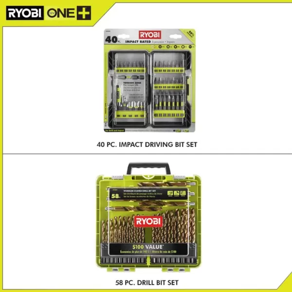 RYOBI Impact Rated Driving Kit (40-Piece) and Titanium Coated Drill Bit Set (58-Piece)