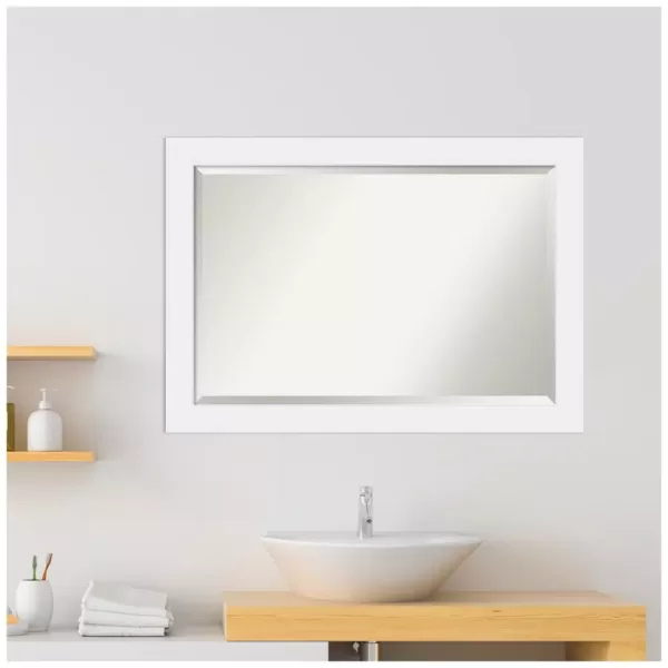 Amanti Art Corvino 41 in. W x 29 in. H Framed Rectangular Beveled Edge Bathroom Vanity Mirror in Satin White