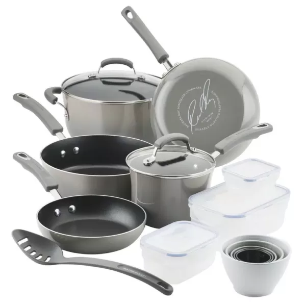 Rachael Ray 19-Piece Sea Salt Gray Nonstick Cookware Set with Containers