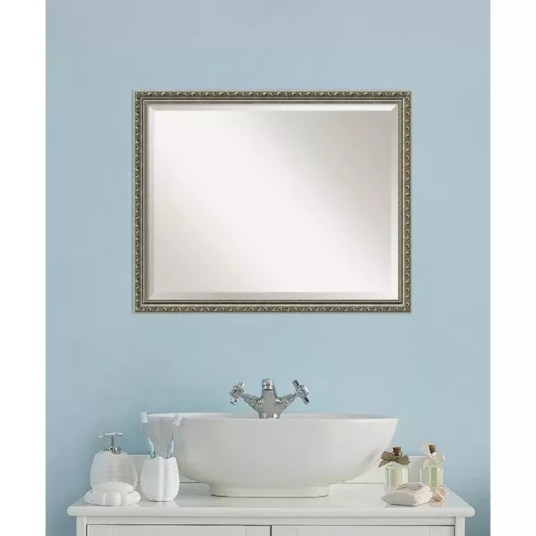 Amanti Art Parisian 31 in. W x 25 in. H Framed Rectangular Bathroom Vanity Mirror in Silver