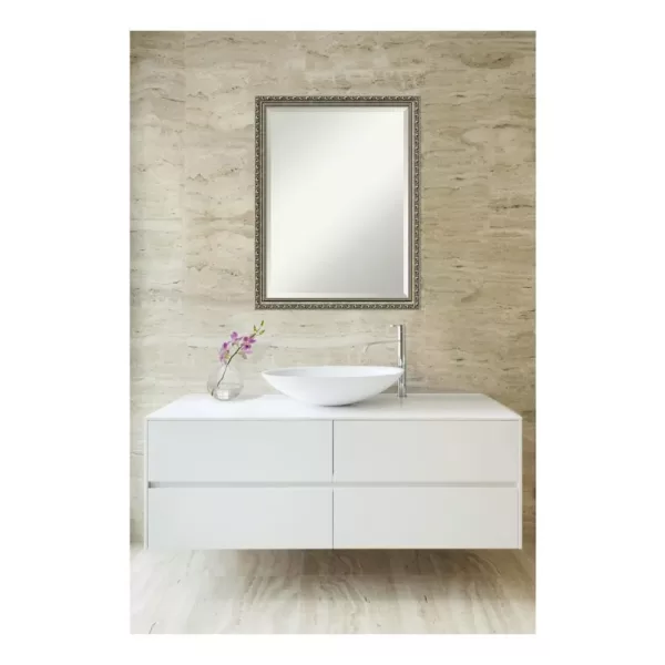 Amanti Art Parisian 20 in. W x 26 in. H Framed Rectangular Beveled Edge Bathroom Vanity Mirror in Silver