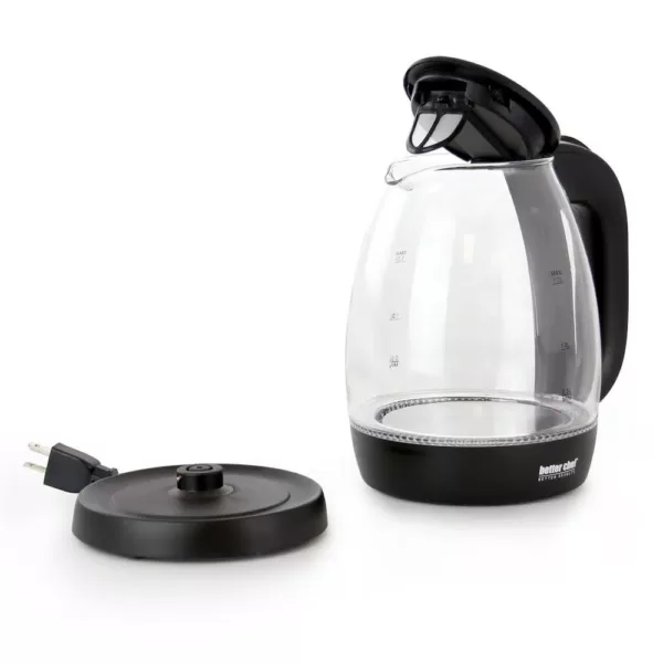 Better Chef 7-Cup Black and Clear Glass Cordless Electric Tea Kettle