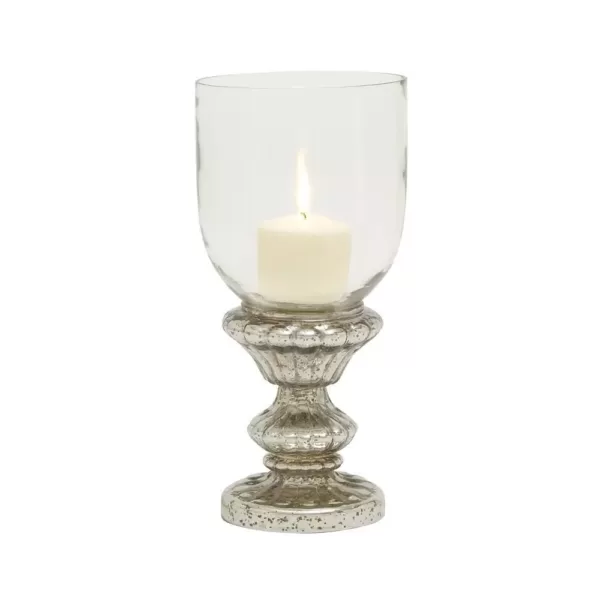 LITTON LANE Tarnished Silver Glass Hurricane Candle Holder