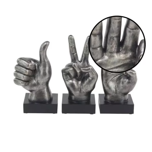 LITTON LANE Hand Sign Polystone Sculpture in Silver (Set of 3)