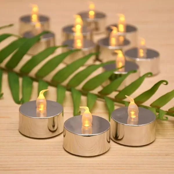 LUMABASE Battery Operated Silver Plated LED Tea Lights (12-Count)