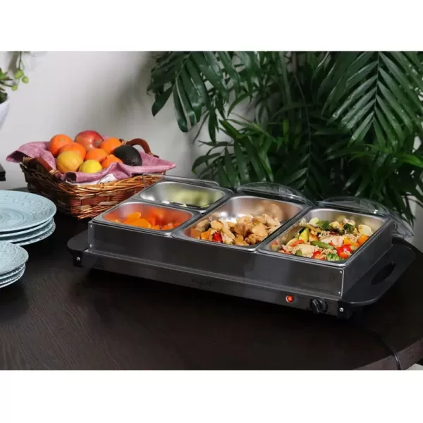 MegaChef 2.5 L Stainless Steel Warming Tray with 4 Crocks