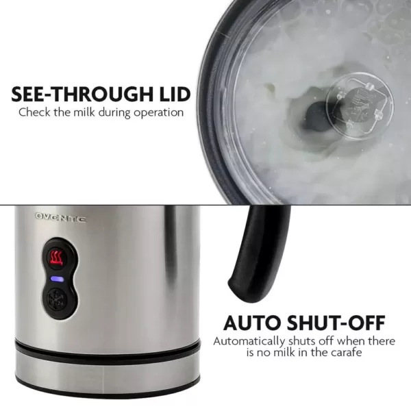 Ovente 8 oz. Silver Automatic Electric Milk Frother and Steamer Hot or Cold Froth Functionality Foam Maker and Warmer