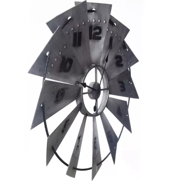 Pinnacle Windmill Galvanized Metal Silver Wall Clock