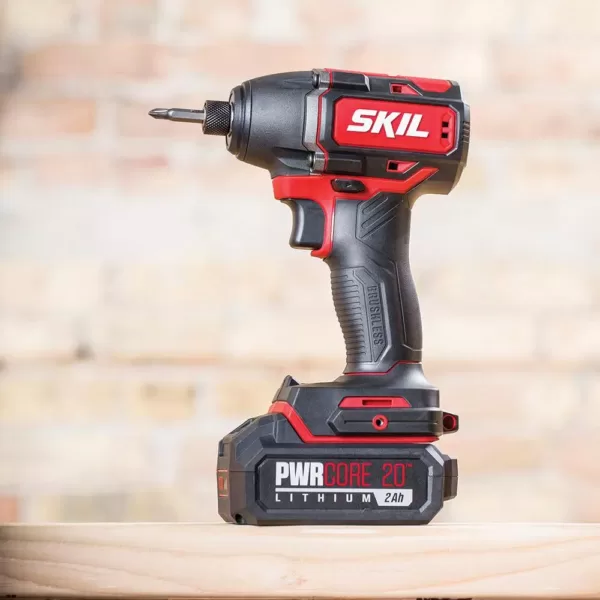 Skil PWRCore 20-Volt Brushless Cordless 1/4 in. Hex Impact Driver Kit Plus 2.0Ah Lithium-Ion Battery (USB) & PWRJump Charger