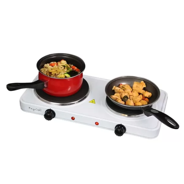 MegaChef Portable 2-Burner 7.25 in. Sleek White Hot Plate with Temperature Control