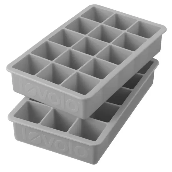 Spectrum Perfect Cube Silicone Ice Mold Freezer Tray 1.25 Cubes for Whiskey, Bourbon, Spirits & Liquor, 2-Piece Set, Oyster Gray