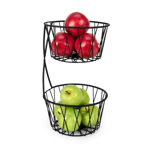 Spectrum Paxton 2-Tier Black Server Baskets, For Fruit, Produce, Bread, K-Cups, Snacks and More