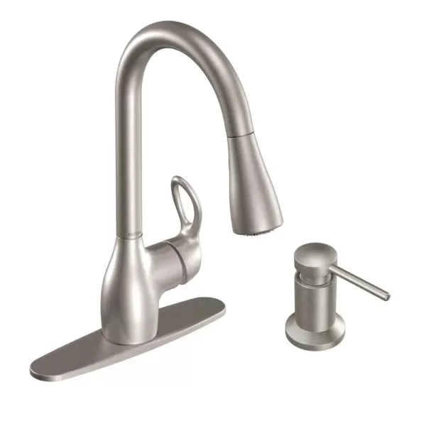 MOEN Kleo Single-Handle Pull-Down Sprayer Kitchen Faucet Power Clean in Spot Resist Stainless with Soap Dispenser