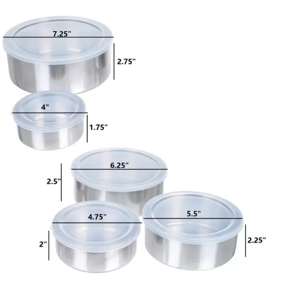 Chef Buddy 5-Piece Stainless Steel Bowl Set with Lids