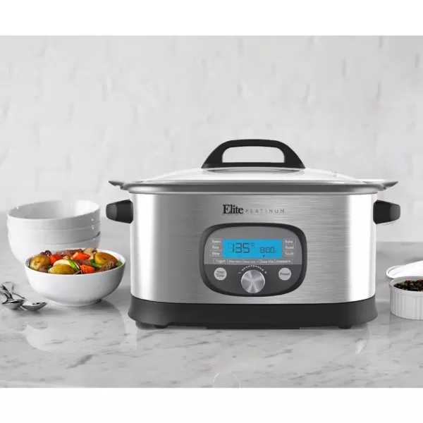 Elite 6.5 Qt. Stainless Steel Electric Multi-Cooker with Aluminum Pot