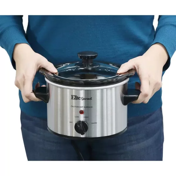 Elite Gourmet 1.5 Qt. Stainless Steel Mini Slow Cooker