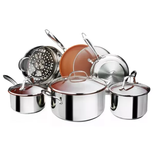 Gotham Steel Stainless Steel 10-Piece Pro Chef Non-Stick Ti-Cerama Premium Cookware Set with Lids