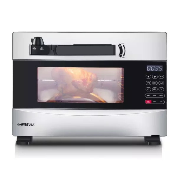 GoWISE USA 1600-Watts Stainless Steel 27 Qt. Electric Programmable Pressure Oven with Rotisserie Function and DIY Presets