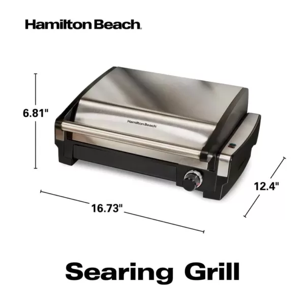 Hamilton Beach Searing Grill 118 in. Stainless Steel Indoor Grill with Non-Stick Plates