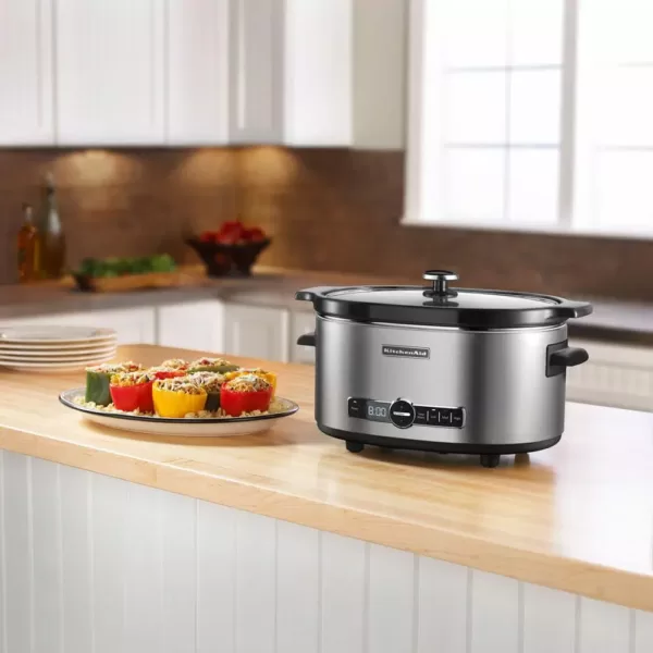 KitchenAid 6 Qt. Programmable Stainless Steel Slow Cooker with Built-In Timer and Temperature Settings