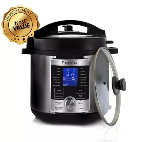 MegaChef 6 Qt. Stainless Steel Electric Pressure Cooker with Stainless Steel Pot