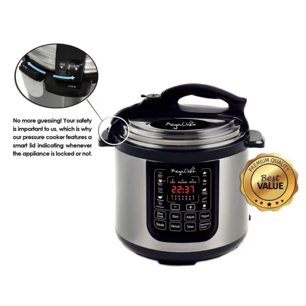 MegaChef 8 Qt. Stainless Steel Electric Pressure Cooker with Stainless Steel Pot