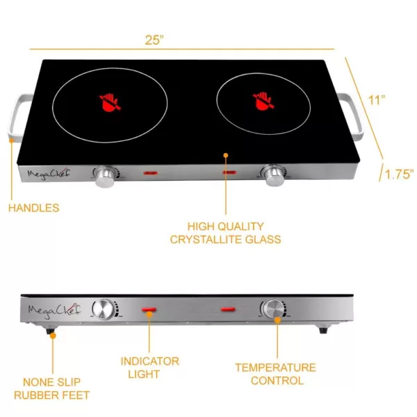 MegaChef 2-Burner 6 in. Stainless Steel Infrared Countertop Hot Plate