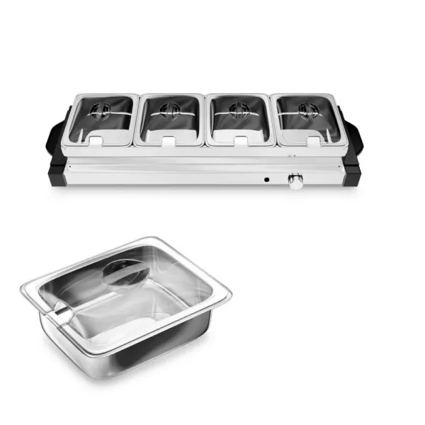 NutriChef Single Burner 8.5 in. Stainless Steel Electric Food Warming Tray Buffet Server Hot Plate (4-Plate Tray Style)