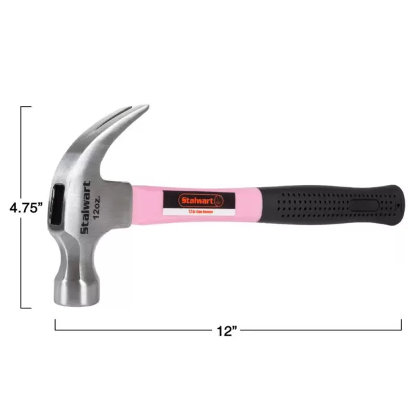 Stalwart 12 oz. Pink Claw Hammer with 12 in. Fiberglass Handle