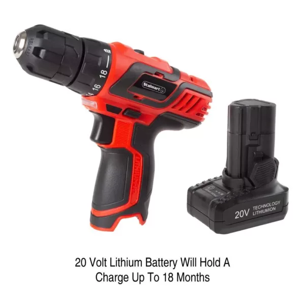 Stalwart 20-Volt Lithium-Ion Cordless 3/8 in. Power Drill (122-Piece)