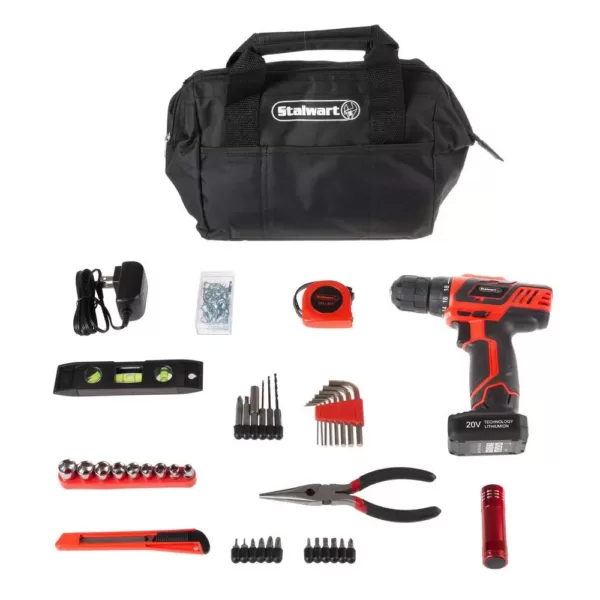 Stalwart 20-Volt Lithium-Ion Cordless 3/8 in. Power Drill (122-Piece)