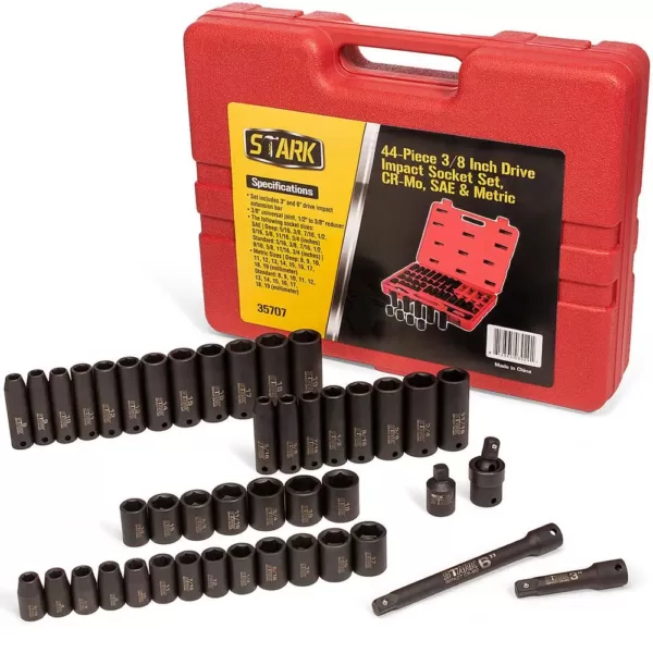 Stark 3/8 in. Drive Master Shallow and Deep SAE and Metric Impact Socket Set Carrying Case (44-Piece)