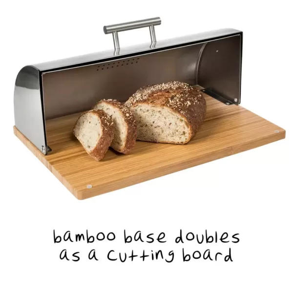 Honey-Can-Do Stainless Steel Breadbox with Bamboo Board Set