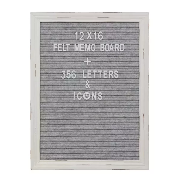 Stonebriar Collection Gray Felt Memo Board with White Wash Wooden Frame