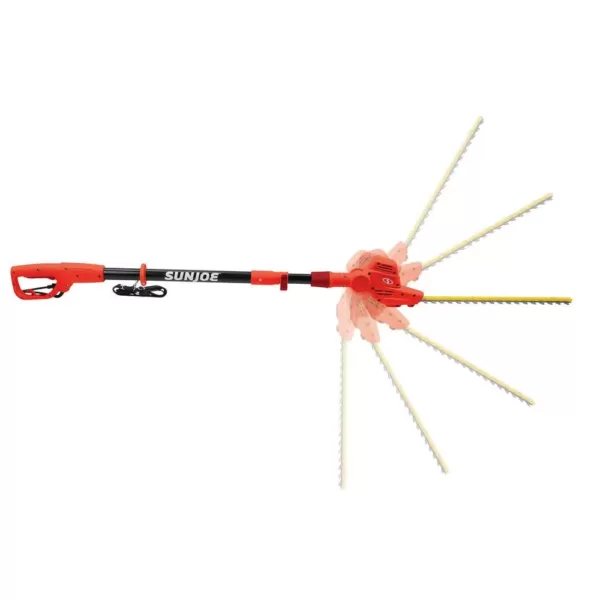 Sun Joe 18 in. 3.8 Amp Electric Telescoping Pole Hedge Trimmer, Red