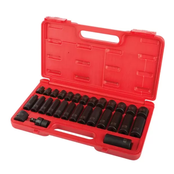 SUNEX TOOLS 3/8 in. Drive Standard and Deep Metric Impact Socket Set (29-Piece)