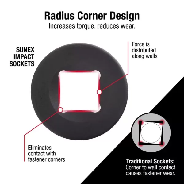 SUNEX TOOLS 3/8 in. Wobble Drive Extension Impact Socket Set (4-Piece)