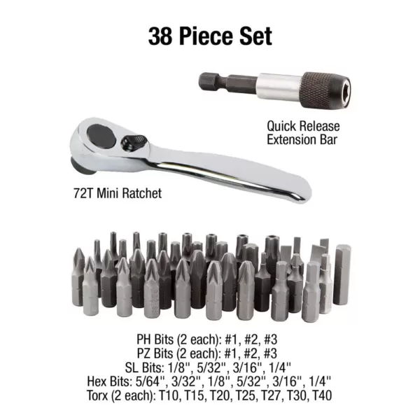 SUNEX TOOLS Mini Ratchet and Bit Set (38-Piece)