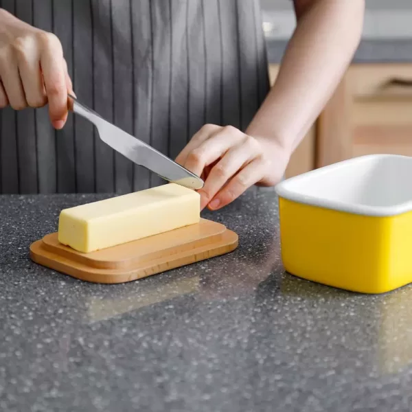 Sweese Large Butter Dish with Beech Wooden Lid - Yellow, Set of 1