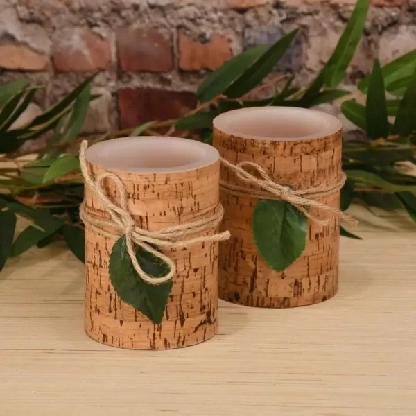 LUMABASE 4 in. Cork with Leaf Flameless Candles (set of 2)